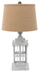 26" Gray Metal Table Lamp With Brown Drum Shade