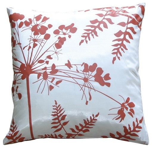 Pillow Decor - White with Red Spring Flower and Ferns 20" Pillow