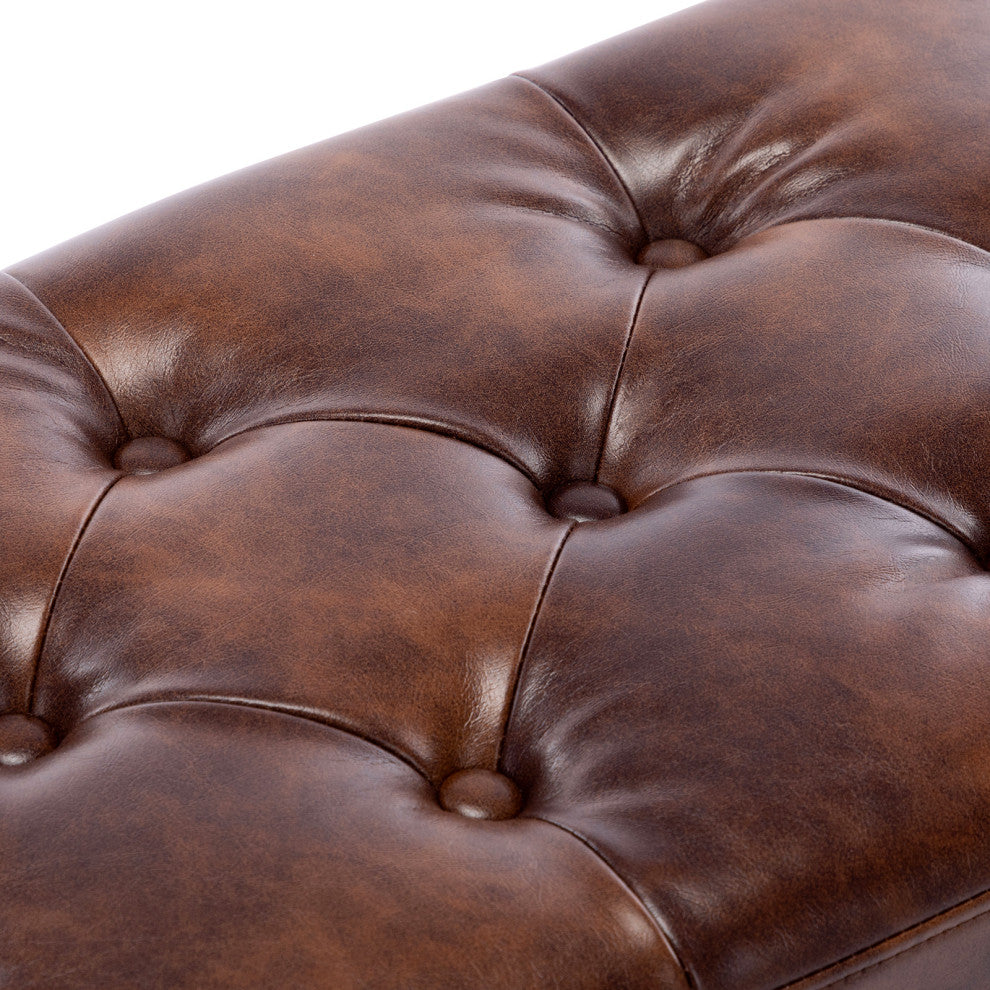 Button Tufts Bedroom Bench, Dark Brown With Black Legs-Faux Leather