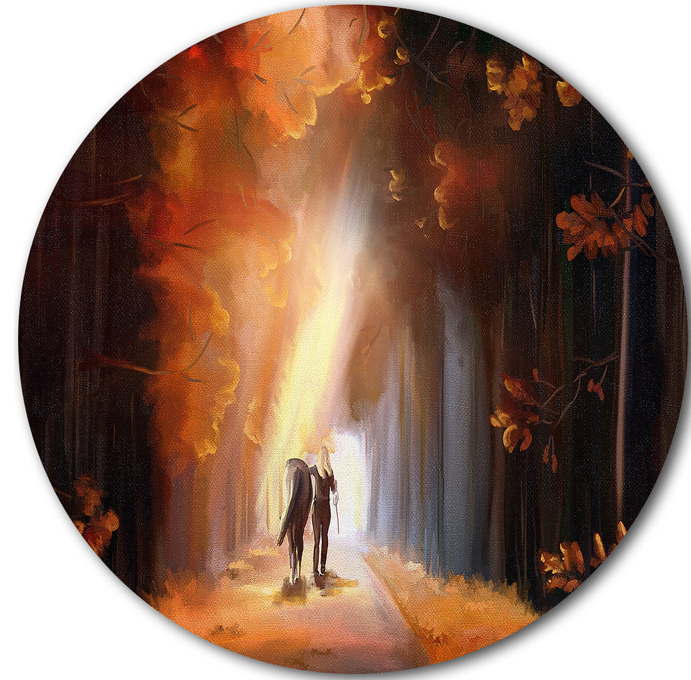Walking In Park, Landscape Digital Art Disc Metal Wall Art, 23"