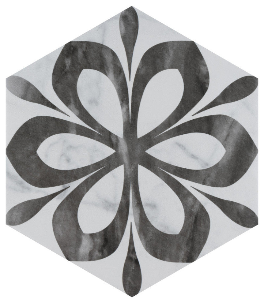 Classico Bardiglio Hexagon Daisy Porcelain Floor and Wall Tile