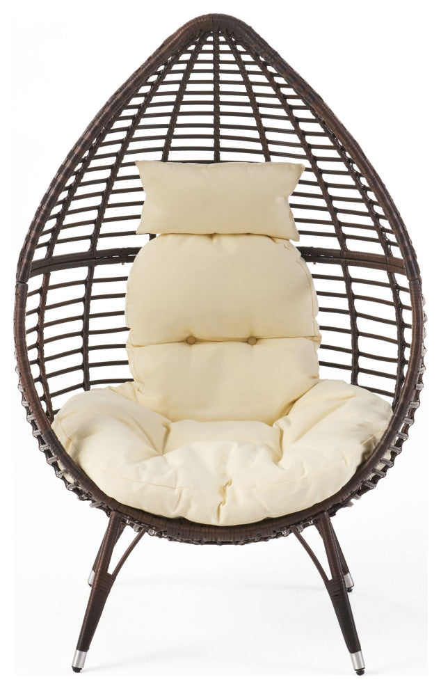 GDF Studio Dermot Teardrop Wicker Lounge Chair with Water Resistant Cushion