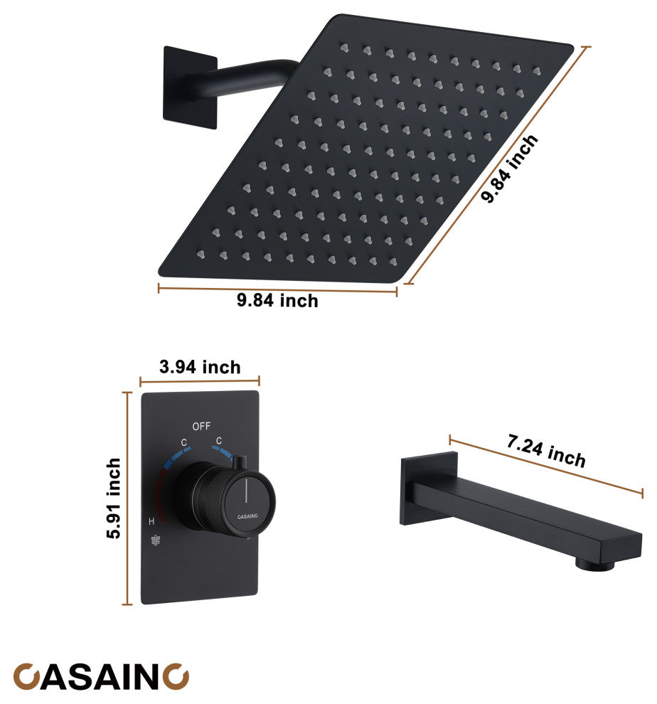 10inch Wall Mount Dual Function Rain Shower System with Tub Spout, Matte Black