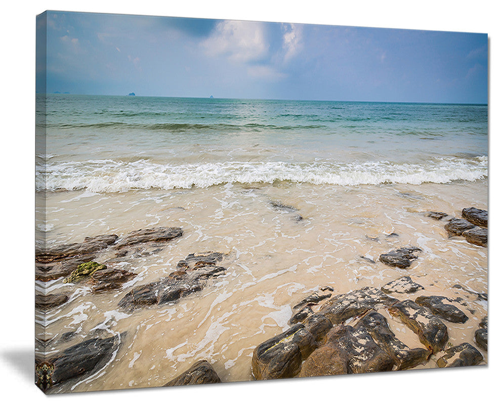 "Rocks On Typical Tropical Beach" Beach Canvas Wall Art, 40"x30"