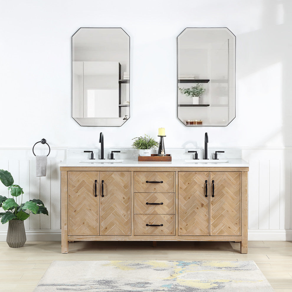 Javier Bath Vanity, Composite Stone Top, Antique Brown, 72", Double Vanity, No Mirror