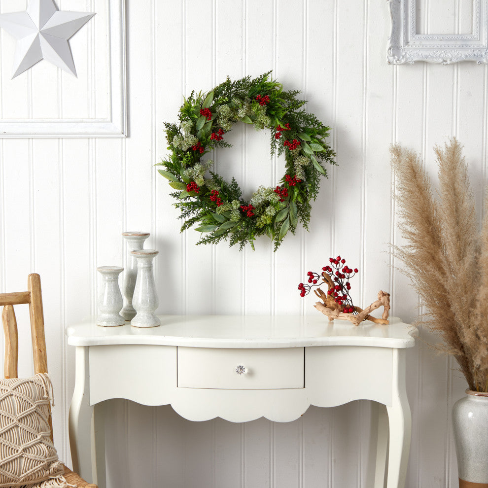 W1273 24 Cedar, Eucalyptus and Berries Artificial Christmas Wreath