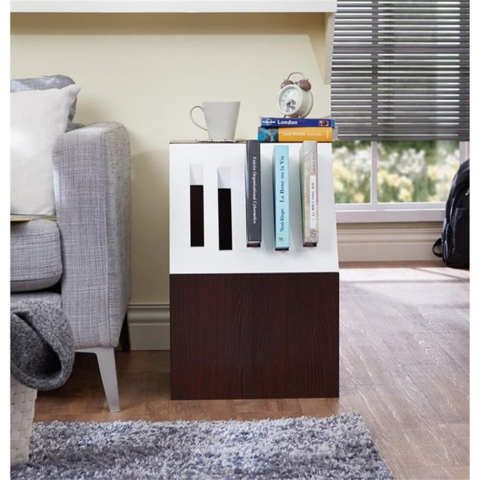 Furniture of America Urich Slatted Wood 1-Shelf End Table in Walnut and White