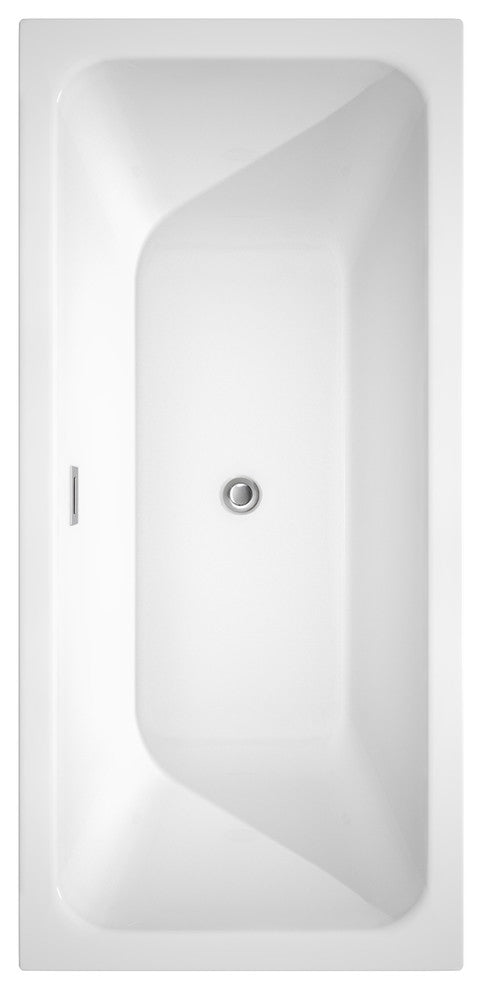 Galina 67" Freestanding White Bathtub, Polished Chrome Trim