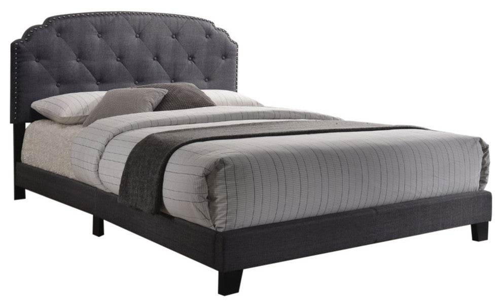 Benzara BM163429 Modern Queen Bed, Gray Fabric