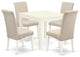 5Pc Dining Set, Square Table, Four Parson Chairs, Cream Fabric, Linen White