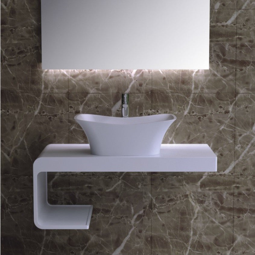 ADM Rectangular Countertop Vessel Sink, White, 23", Glossy White
