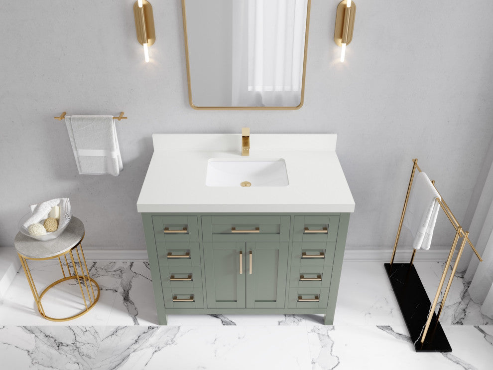 Cambridge 42" Single Sink Bath Vanity in Evergreen 2" White Quartz