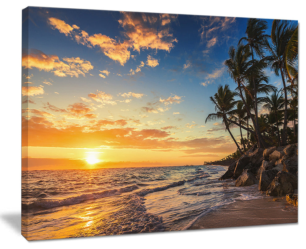 "Paradise Tropical Island Beach With Palms" Seascape Wall Art, 40"x30"