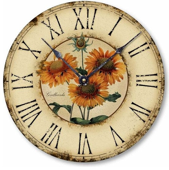 Vintage-Style French Sunflower Wall Clock, 12 Inch Diameter