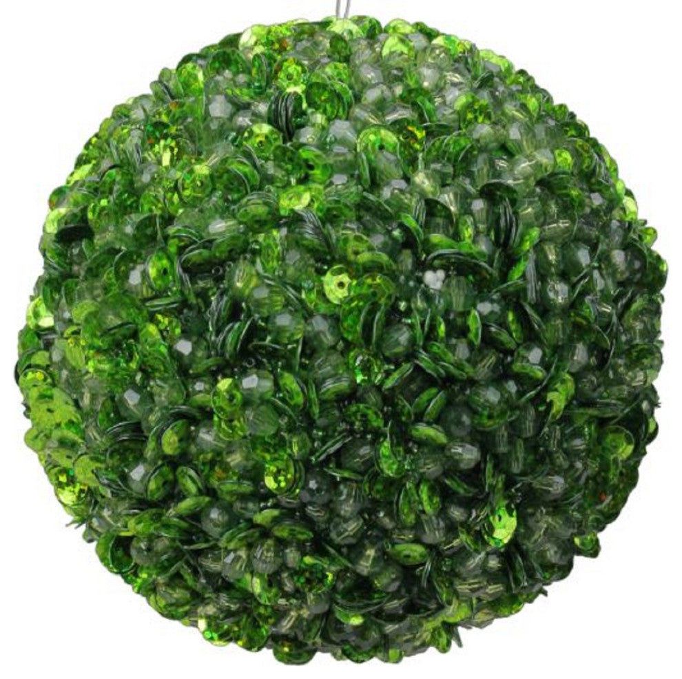 Lavish Green Fully Sequined and Beaded Christmas Ball Ornament, 4.25"