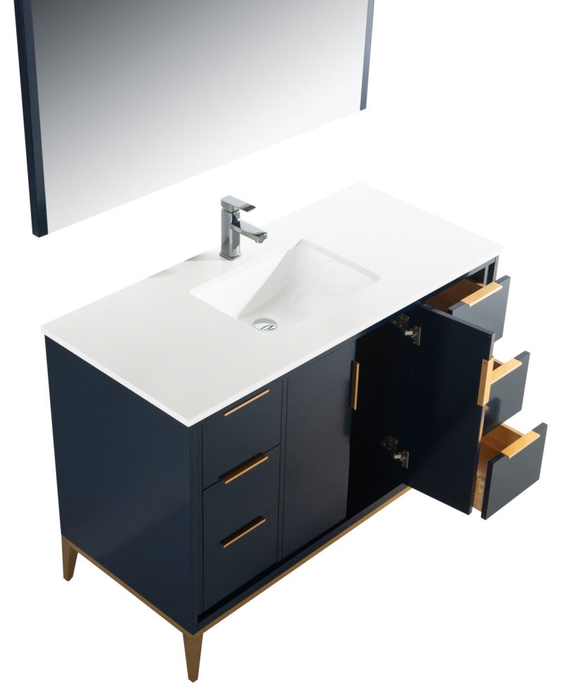 DIVANI 48" Vanity WithQuartz Counter Top, Gloss White, Navy Blue