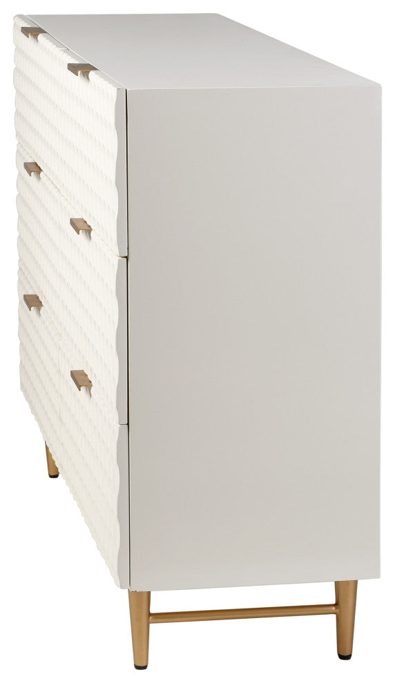 Lexi Six Drawer Accent Dresser With Gold Handles Cream and Gold Finish