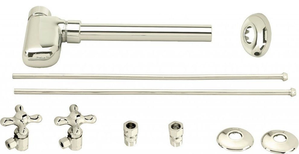 European Pedestal Lavatory Kit - Cross Handles In Polished Nickel
