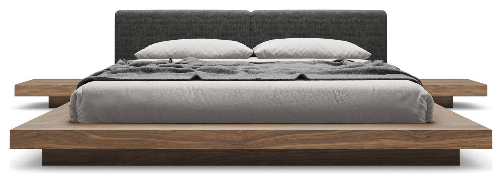 Akanji Bed Soft Carbon Fabric and Walnut / Queen
