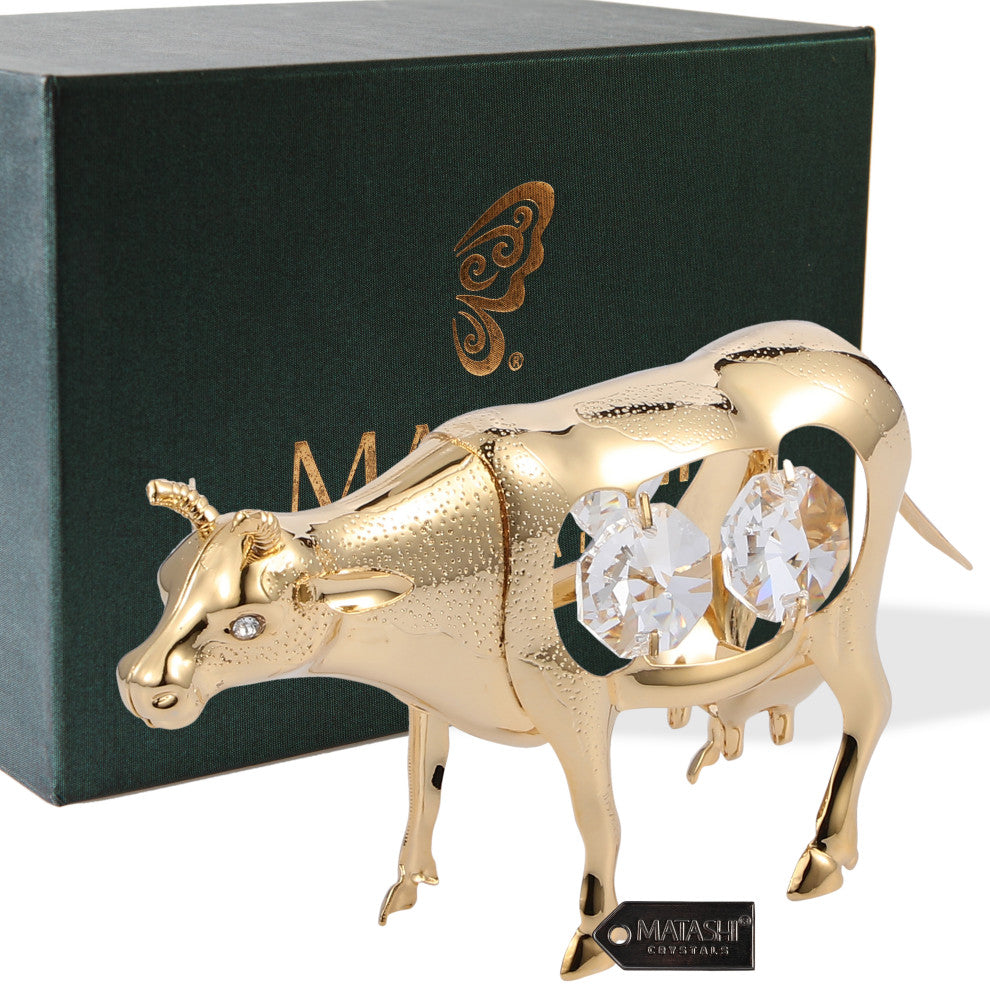 24K Gold Plated Crystal Studded Cow Figurine Ornament Year of the Ox