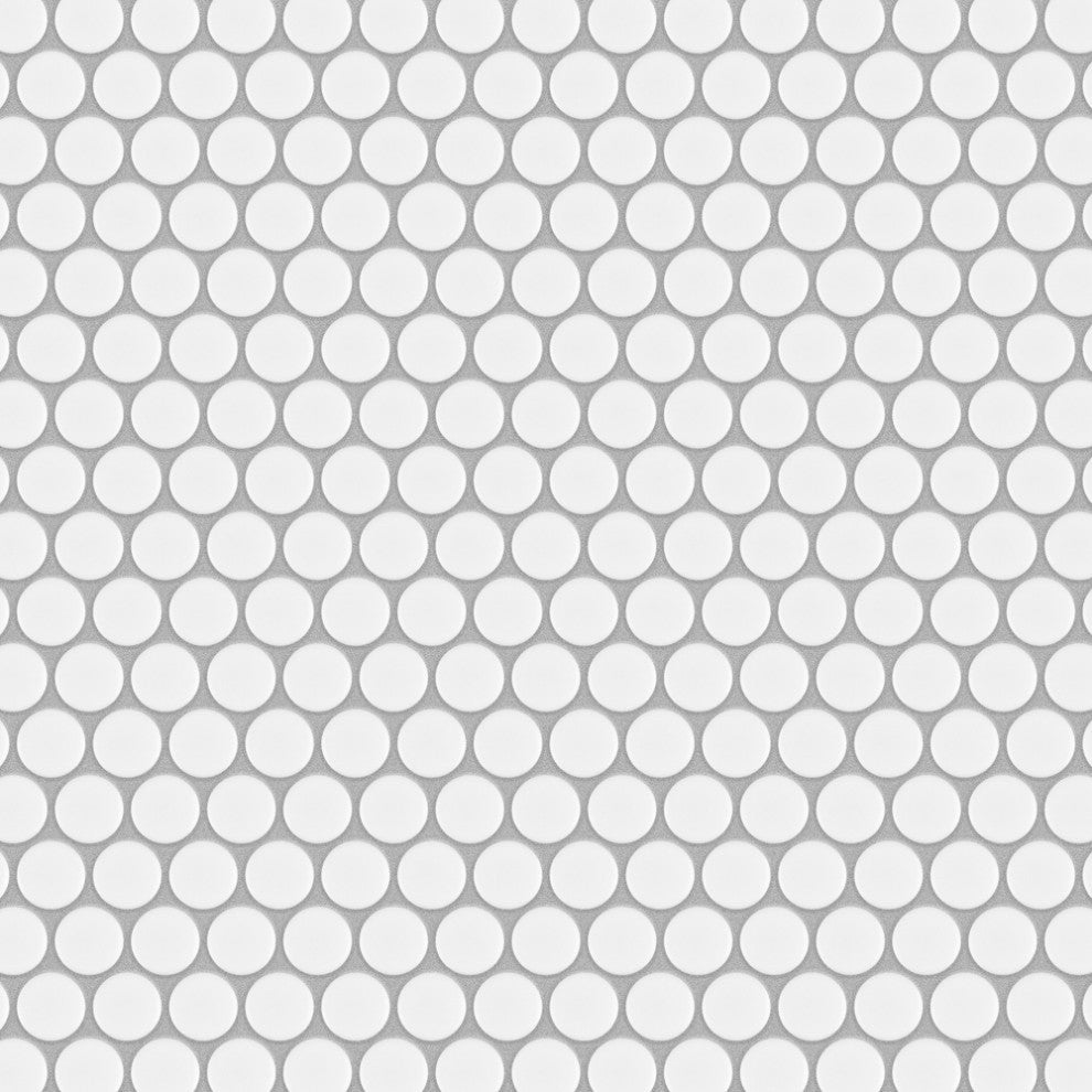 Metro Penny Round Porcelain Mosaic Floor and Wall Tile, Matte White