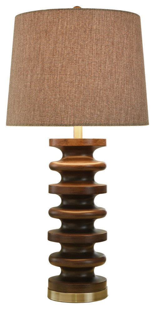 Walnut Ridge Table Lamp, Fishbone Polyresin and Aged Brass Body, Heathered Brown