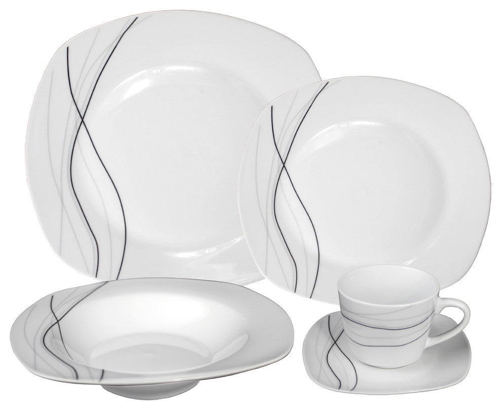 Porcelain 20 Piece Square Dinnerware Set Service for 4, Grey Confetti