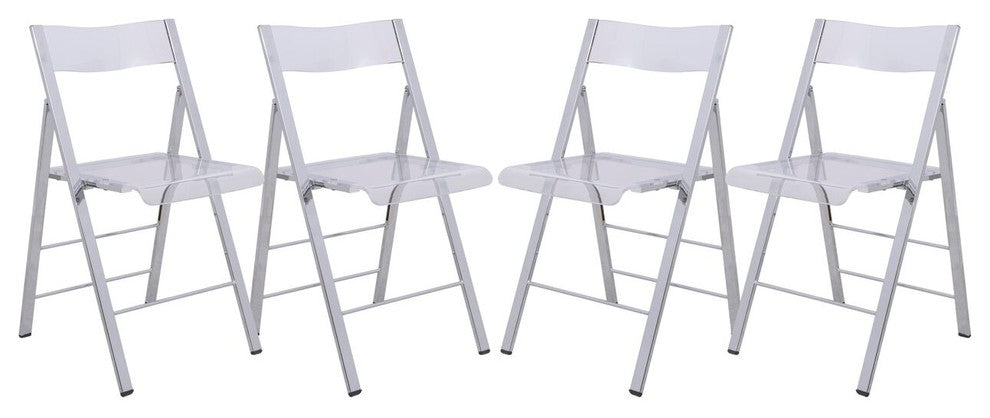 LeisureMod Menno Stackable Dining Folding Chair, Clear, Set of 4, Clear