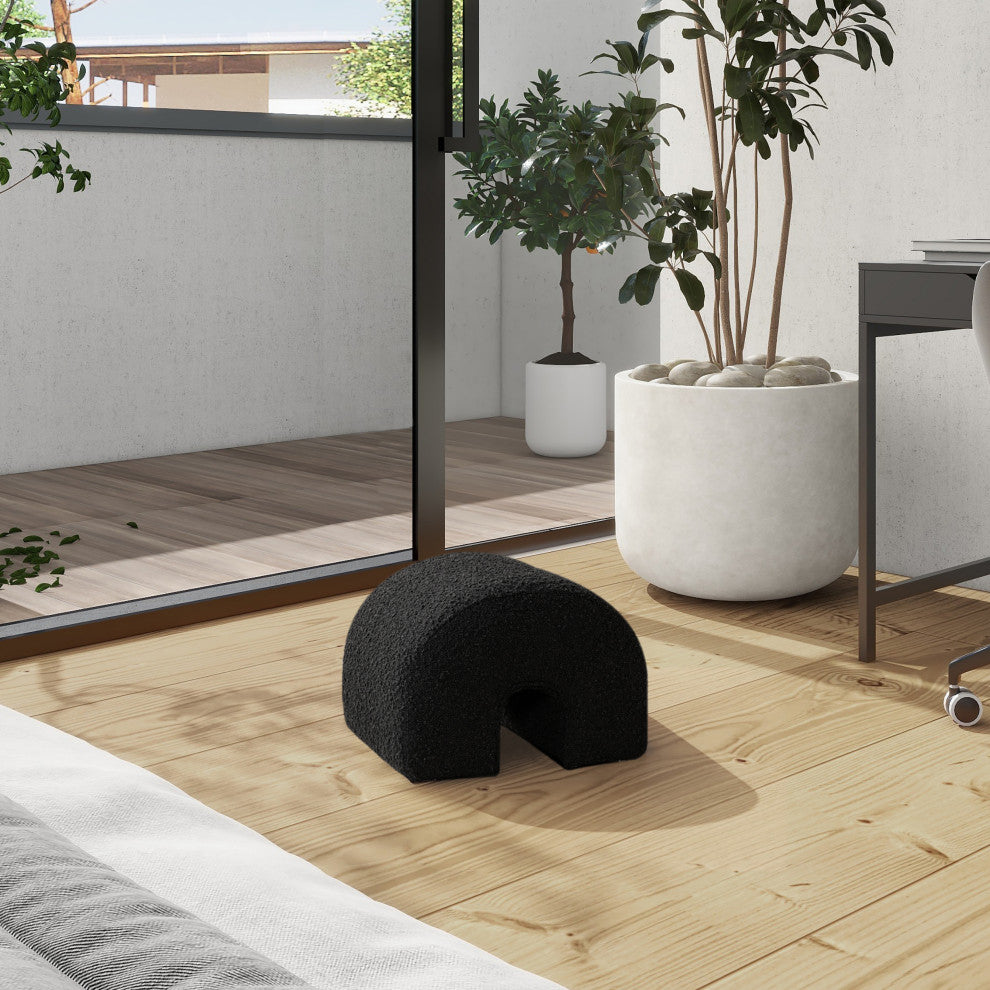 Bridge 16" Arched Upholstered Footstool Ottoman, Ebony Black Boucle