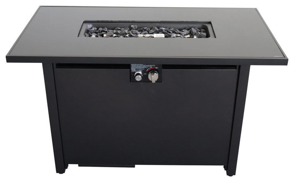 Smoked Glass Metal Rectangle Fire Pit, Black