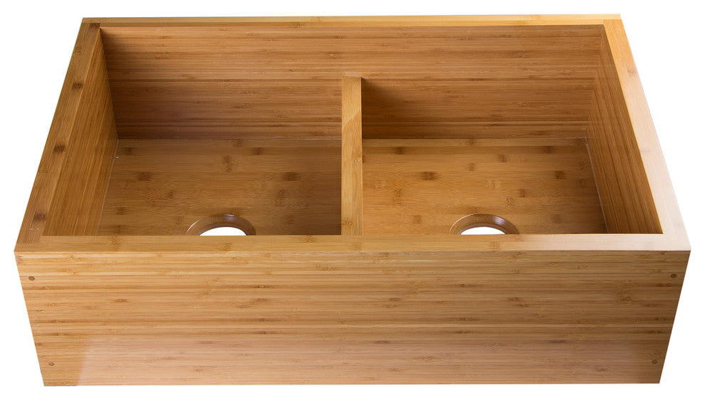 33" Double Bowl Bamboo Kitchen Farm Sink