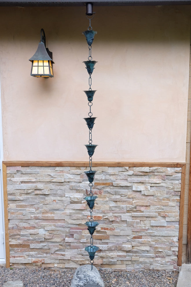 Patina Kanji Cups Rain Chain With Installation Kit, 10 Foot
