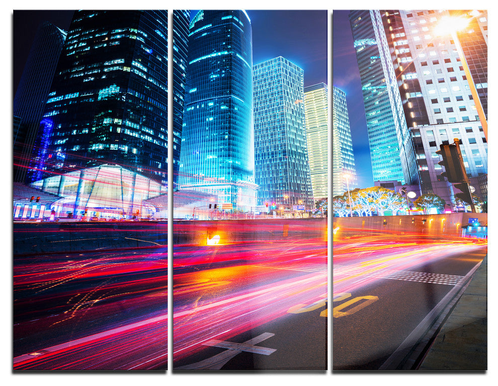 "Modern City Night Scene" Photo Metal Wall Art, 3 Panels, 36"x28"