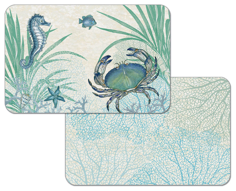 Vinyl Plastic Placemats Reversible Beach Coastal Oceana Set of 4