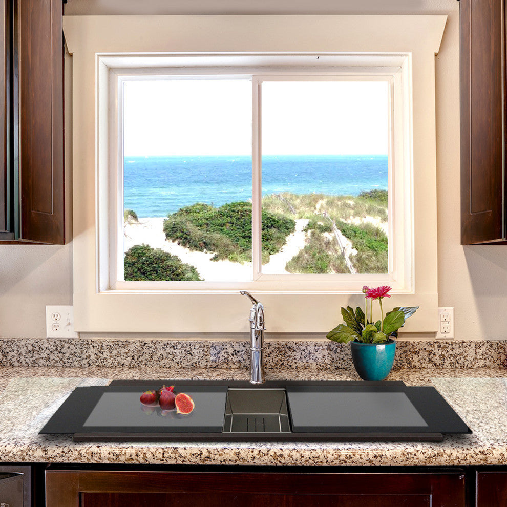 Nantucket Sinks Double Bowl Prep Station Toprmount Granite Composite, Brown