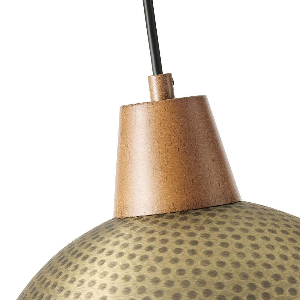 Industrial Farmhouse Pendant Light With Metal Shade and Wood Grain Design, Gold