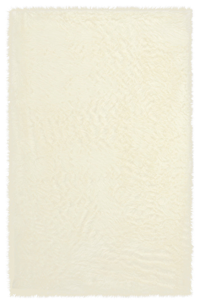 Cozy Shag Machine Woven Rectangle Rug, Cream, 10'x14'