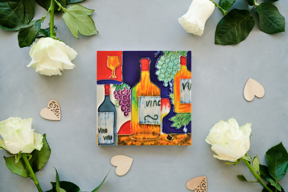 6x6" Spanish Wine Vino Ceramic Art Tile Hot Plate Trivet and Wall Decor