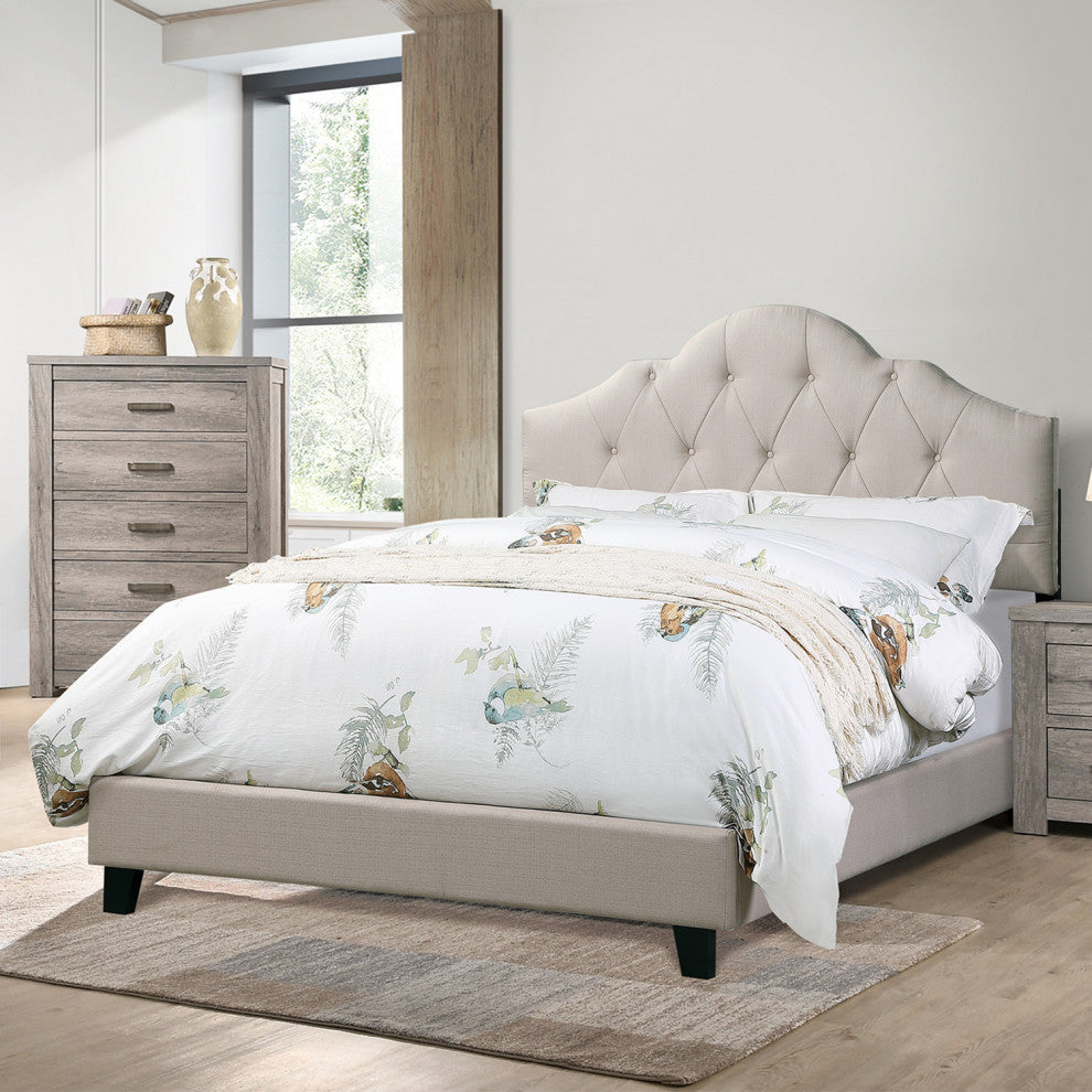Fabric Upholstered Bed With Arch Back, Beige, Full