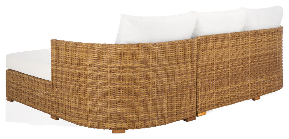 Safavieh Couture Indoor-Outdoor Anguilla Wicker Chaise Sofa, Natural/White
