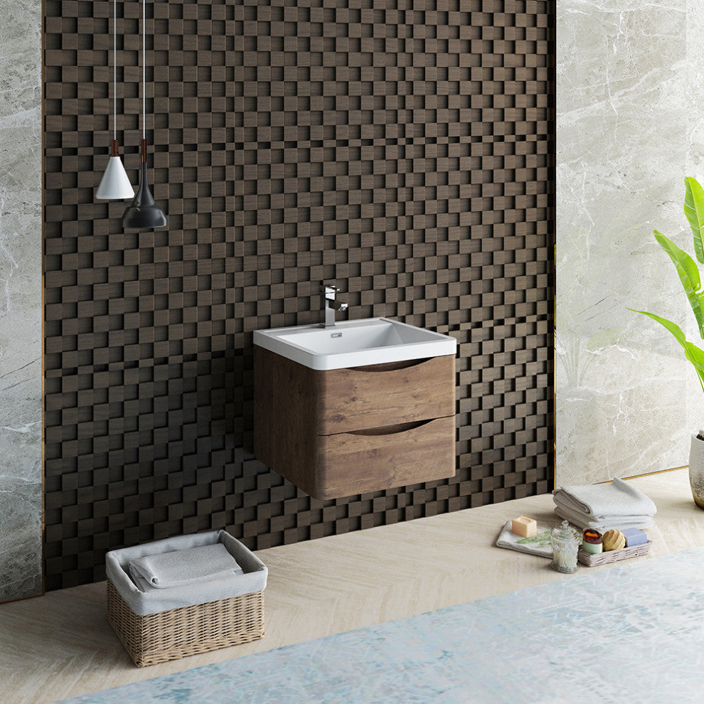 Fresca Tuscany 24" Rosewood Wall Hung Cabinet With Integrated Sink