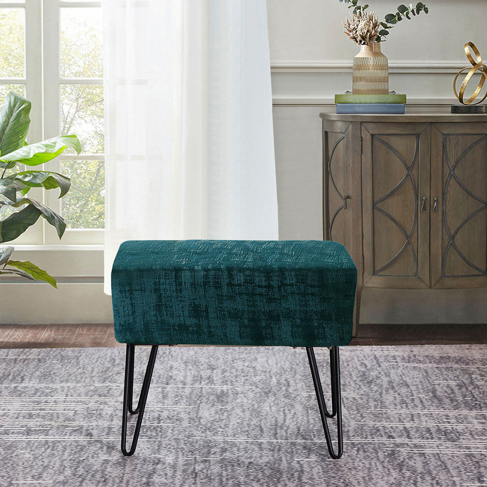 Textured Velvet Ottoman, Deep Teal