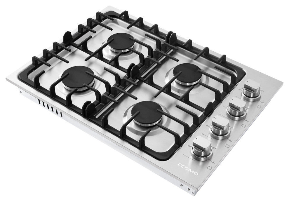 30 in. Luxury Gas Cooktop in Stainless Steel with 4 Italian Burners Easy Clean