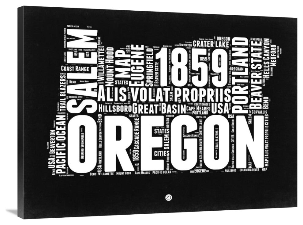 "Oregon Black and White Map" Fine Art Print