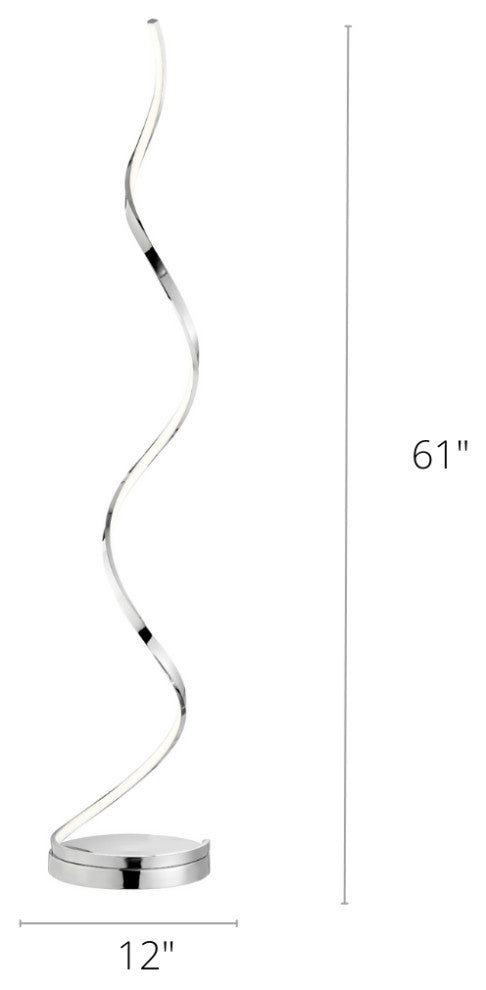 Modern Spiral Dimmable Integrated Led Floor Lamp, Chrome