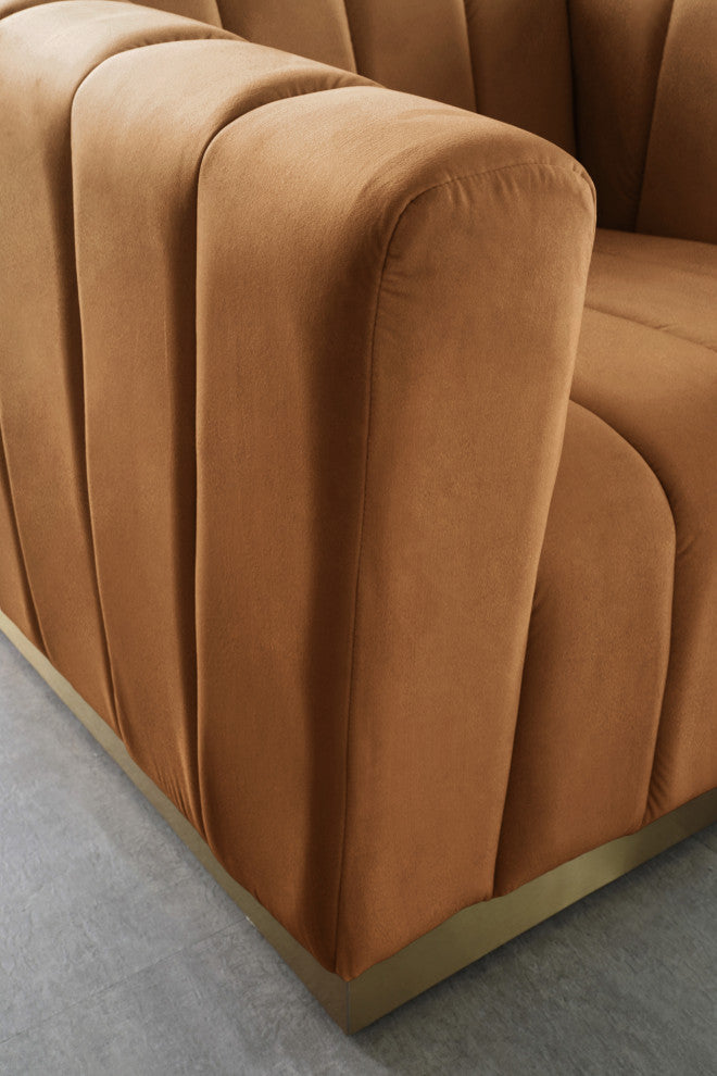 Marlon Velvet Upholstered Sofa, Saddle