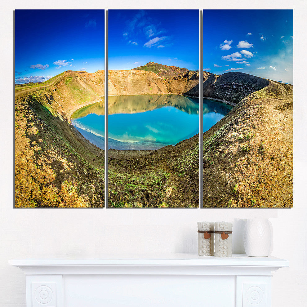"Blue Lake in the Crater of Volcano" Metal Wall Art, 3 Panels, 36"x28"