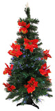 Pre-Lit Fiber Optic Artificial Christmas Tree with Red Poinsettias, Multi, 5'