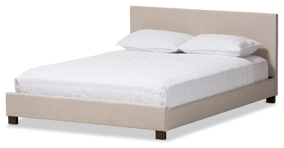 Elizabeth Beige Fabric Upholstered Panel-Stitched Platform Bed, Queen