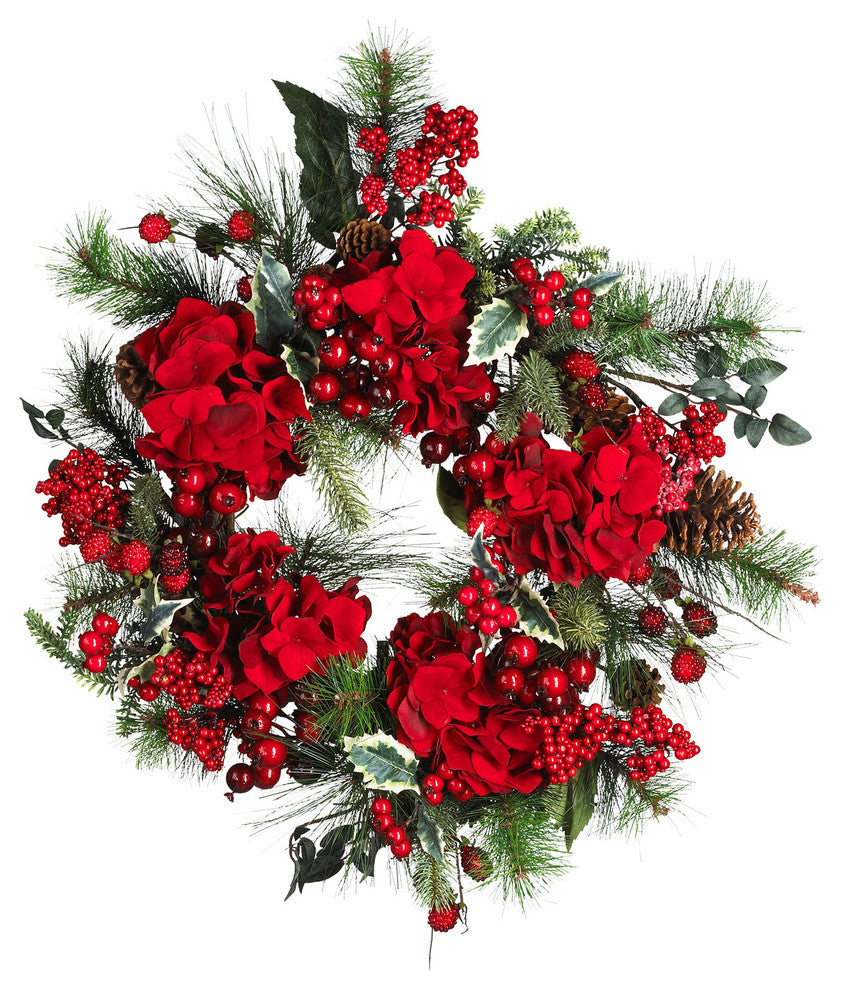 22" Hydrangea Holiday Wreath, Holiday